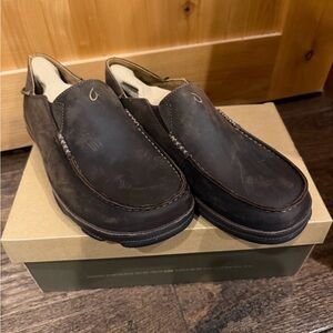 OluKai Men's Dark Brown Leather Slip-On Loafers